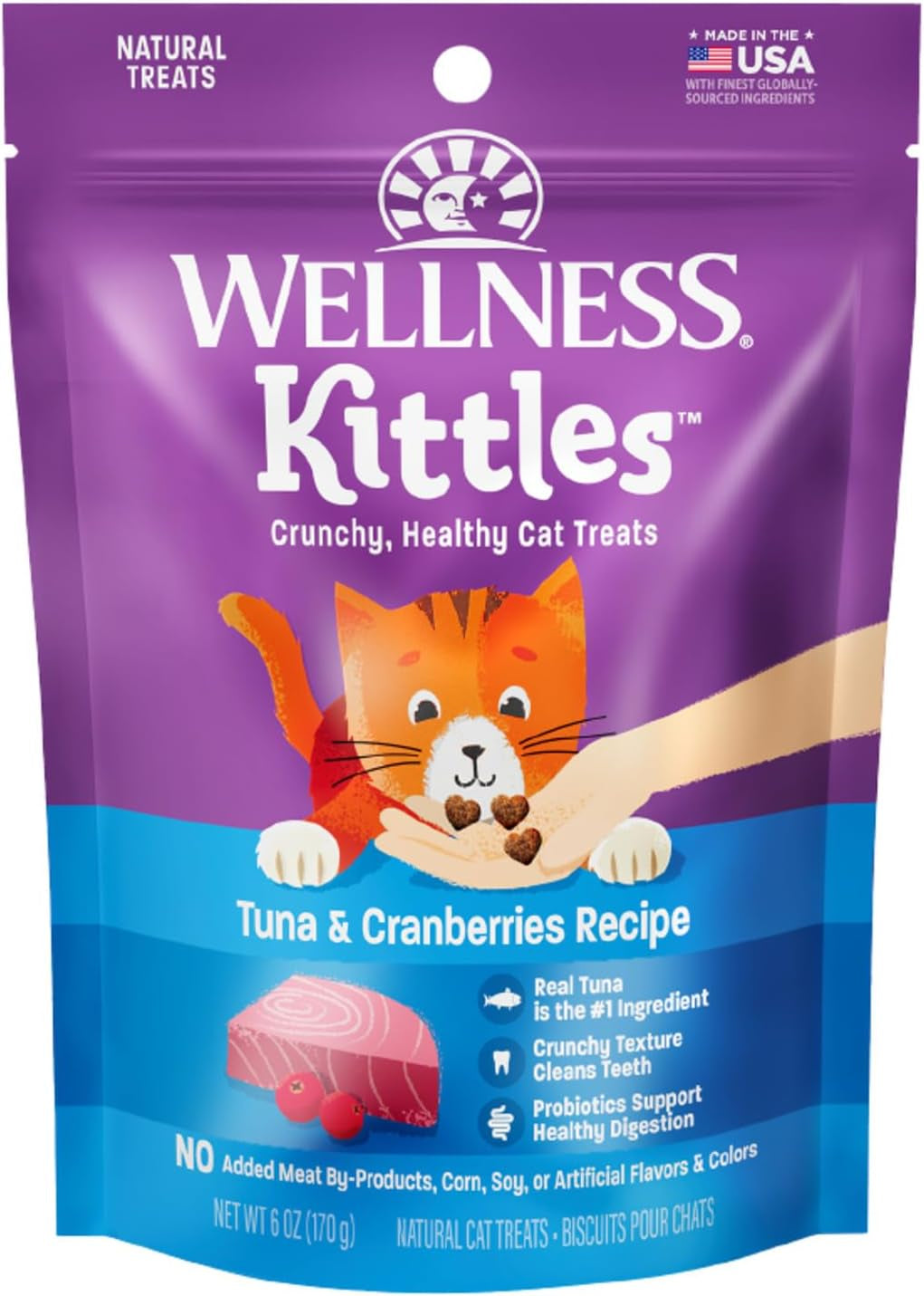 Kittles Crunchy Cat Treats, All Lifestages, Kitten to Senior, Natural, Grain Free, Tuna and Cranberry Flavor, 6 Oz Bag