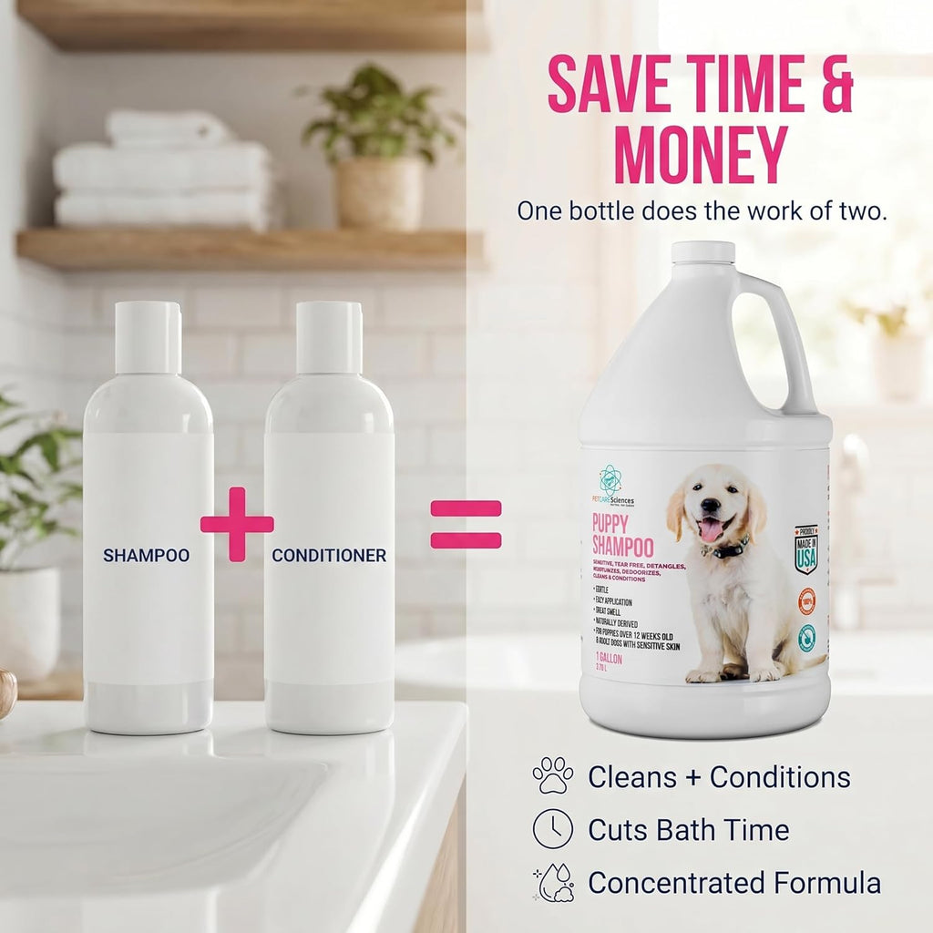 1 Gallon Tearless Puppy Shampoo and Conditioner - Dog Shampoo Itchy Skin Relief - Coconut Oil Oatmeal Shampoo for Dogs - Hypoallergenic Dog Shampoo Sensitive Skin, Made in the USA.