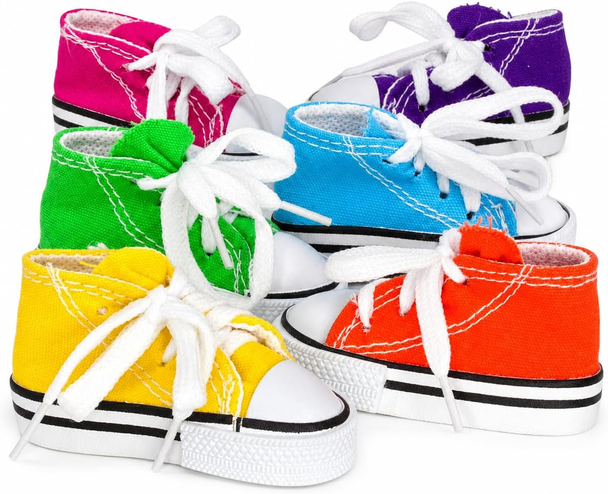 6 Mini Sneakers Colorful Cotton Shredding Parrot Parrotlet Budgie Finch Cockatoo | Fill with Treats or Shredding Material for Engaging Foraging and Interactive Foot Play