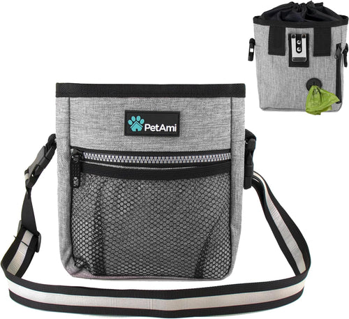 Dog Treat Pouch, Pet Treat Pouch for Training, Dog Walking Bag Holder for Kibbles, Pet Food Toy, Dog Trainer Essentials Supplies, Poop Bag Dispenser, 3 Ways to Wear (Heather Gray)