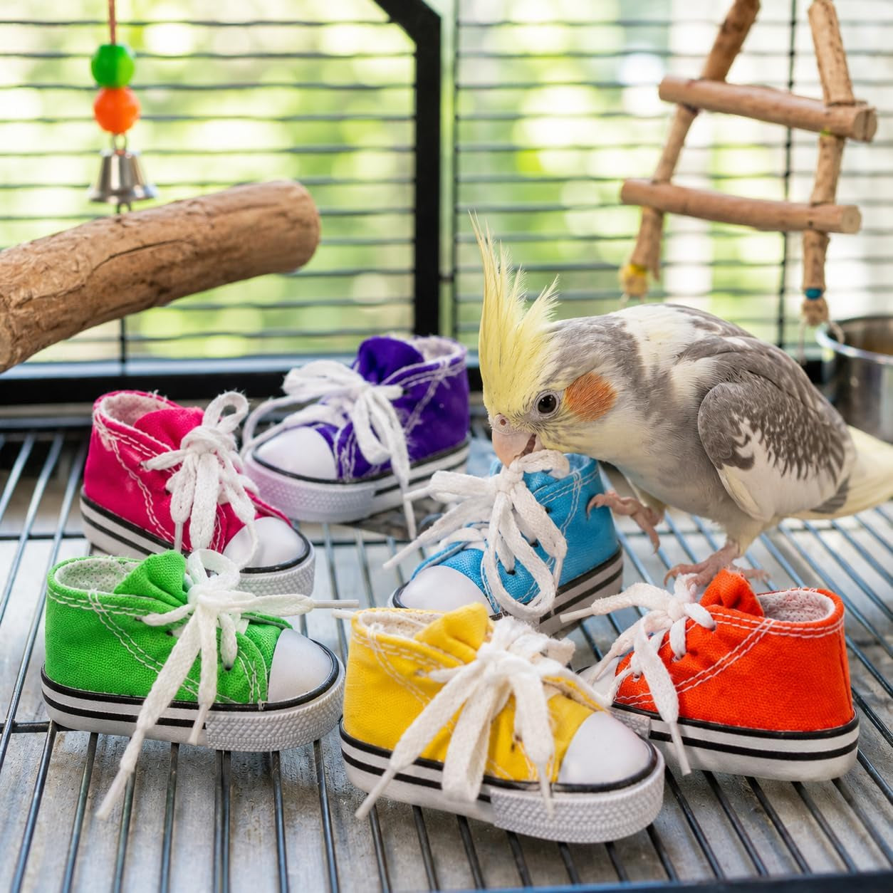 6 Mini Sneakers Colorful Cotton Shredding Parrot Parrotlet Budgie Finch Cockatoo | Fill with Treats or Shredding Material for Engaging Foraging and Interactive Foot Play