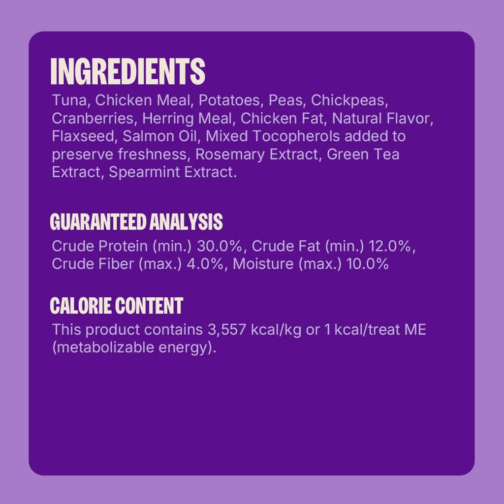 Kittles Crunchy Cat Treats, All Lifestages, Kitten to Senior, Natural, Grain Free, Tuna and Cranberry Flavor, 6 Oz Bag