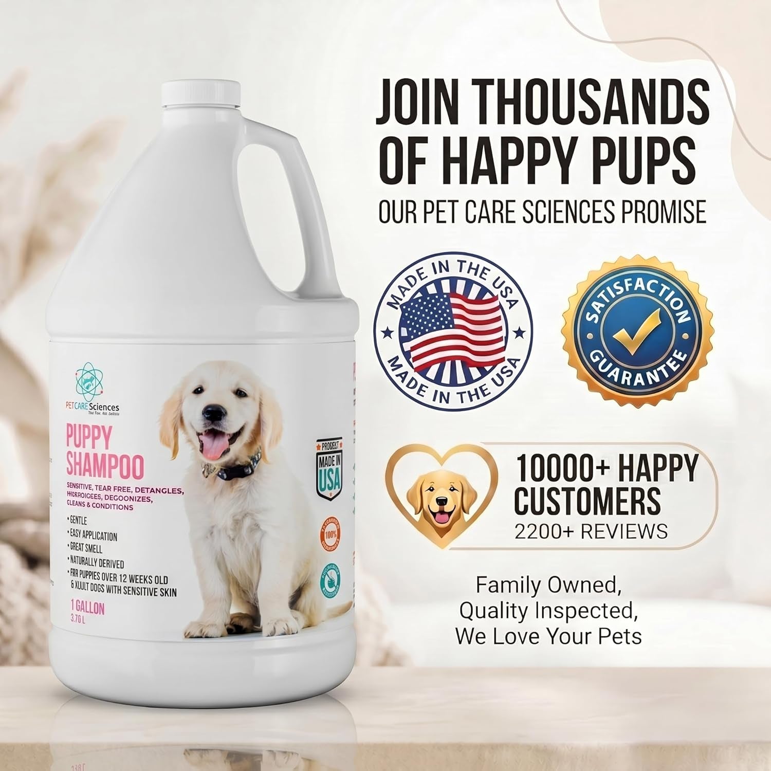 1 Gallon Tearless Puppy Shampoo and Conditioner - Dog Shampoo Itchy Skin Relief - Coconut Oil Oatmeal Shampoo for Dogs - Hypoallergenic Dog Shampoo Sensitive Skin, Made in the USA.