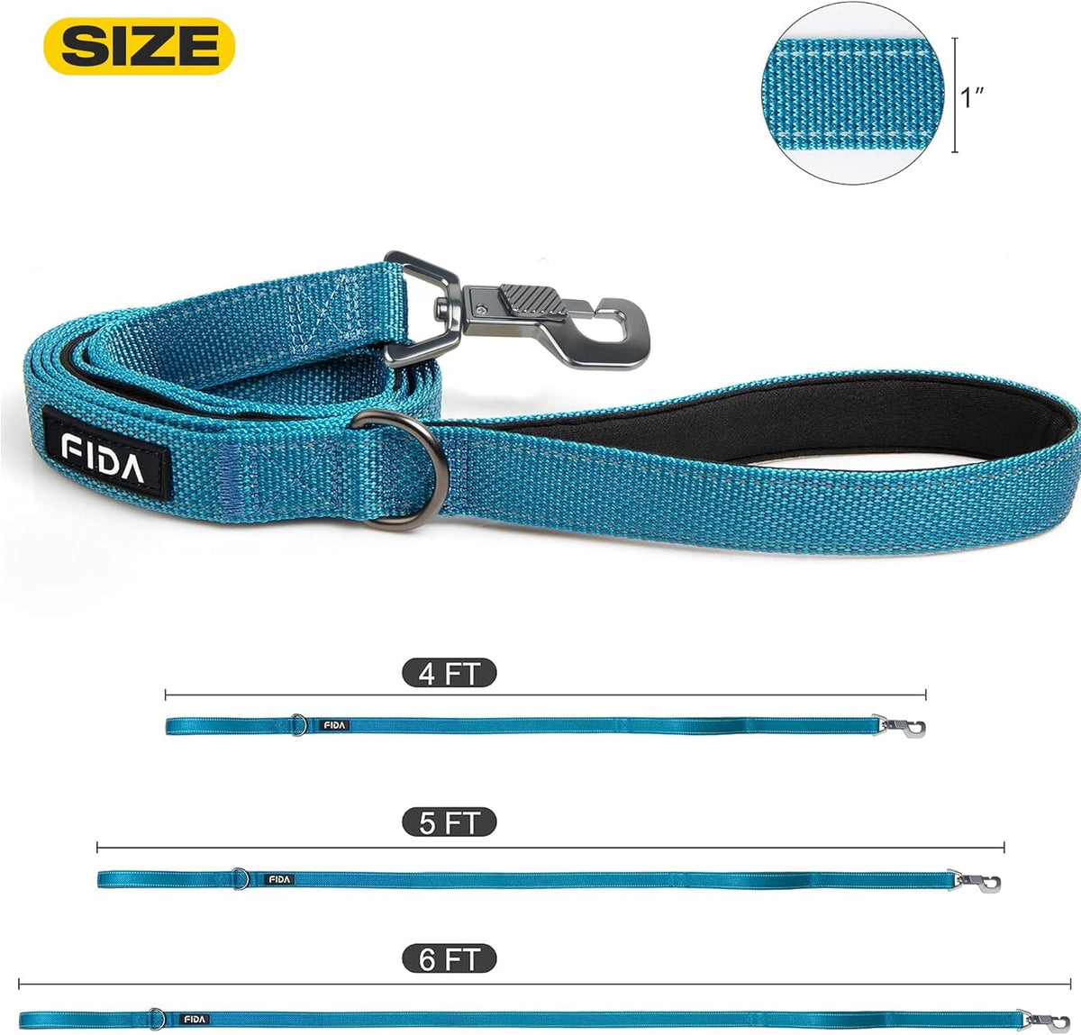 Padded Reflective Dog Leash – 5ft