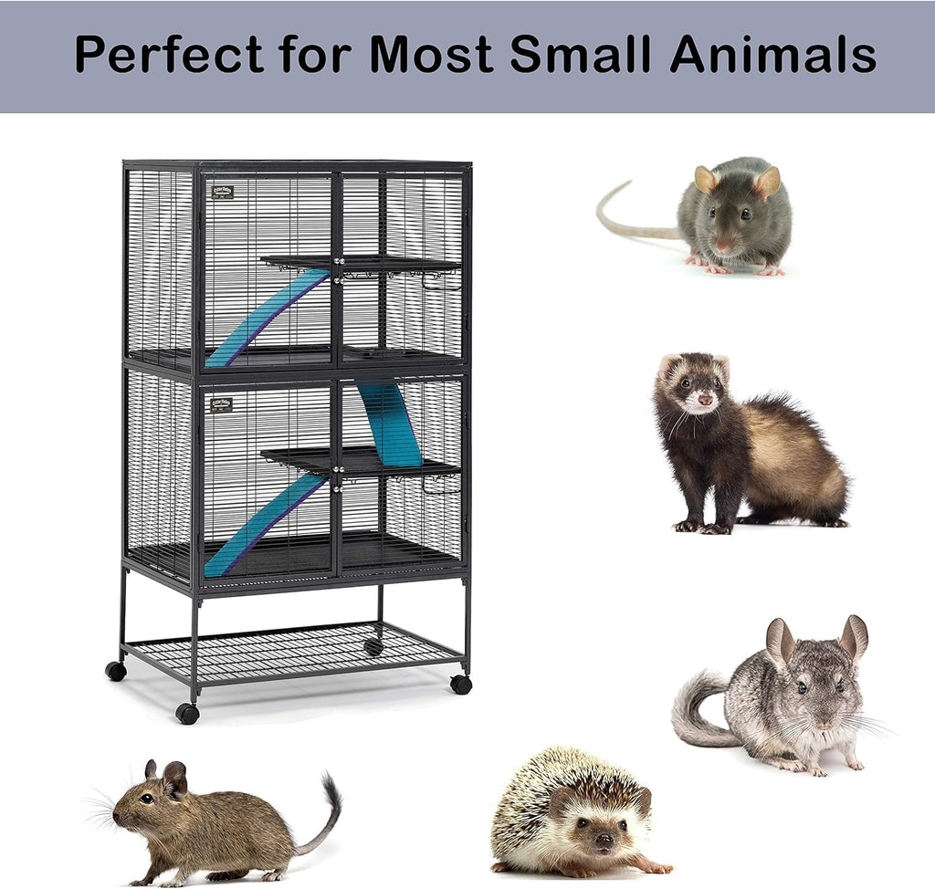 Critter Nation by  Double Unit Small Animal Cage, Habitat for Rats, Chinchillas, Ferrets, Sugar Gliders, Tool-Free Assembly, with Full-Width Doors, Shelves & Removable Base Pans