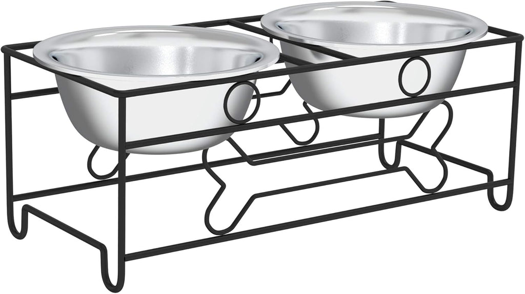 Set of 2 Stainless Steel Dog Bowls - 40Oz Pet Bowls with Decorative Dog Food Stand - Metal Food and Water Dishes for Large Pets - Puppy Essentials by  (Silver/Black)