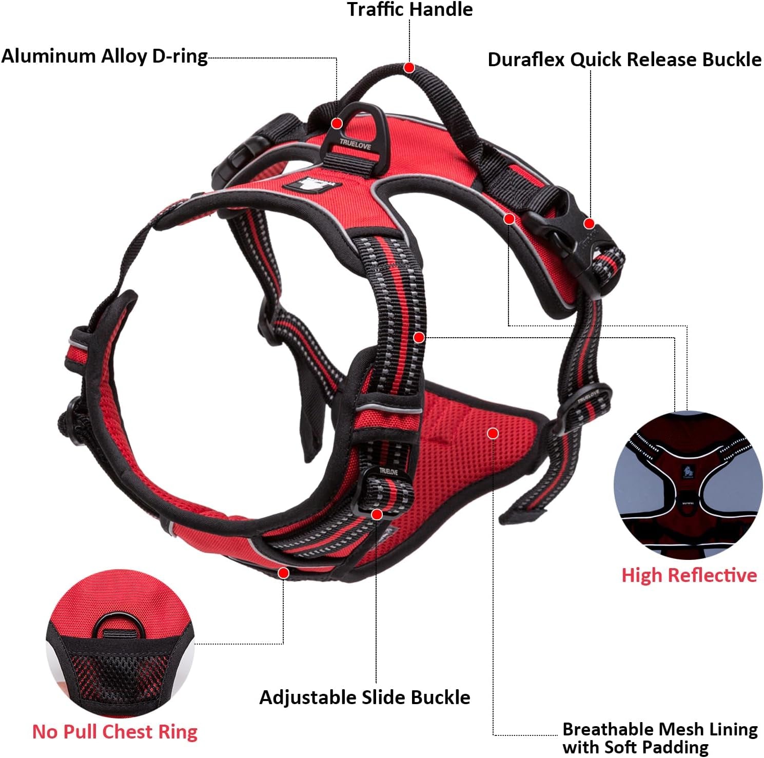 Adjustable No-Pull Dog Harness Reflective Vest, Blue, XS | Front Clip, No-Choke, Soft Padded, Control Handle, anti Escape, Dog Car Harness, Walking and Training, Escape Proof, TLH5651