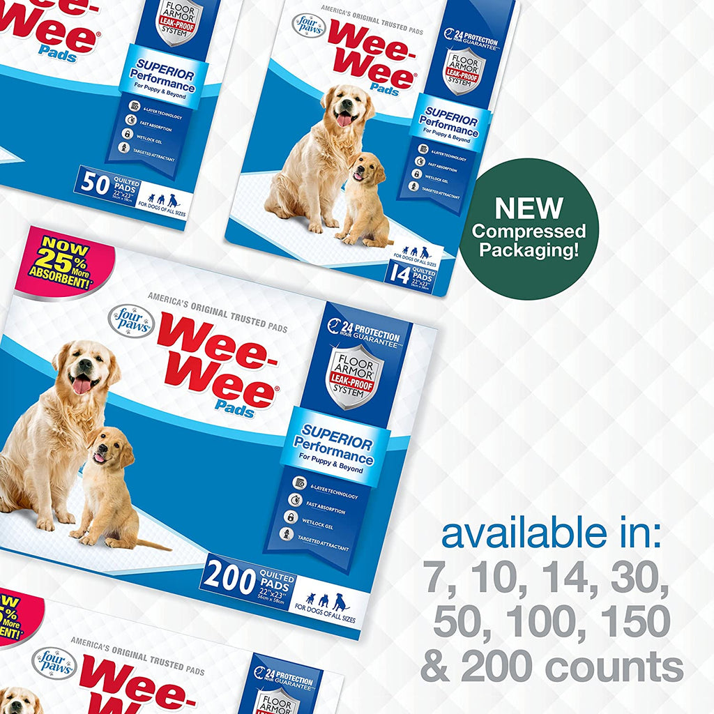 Wee-Wee Superior Performance Dog Pee Pads, 200 Count | Quilted Leak-Proof Puppy Pads, Dog Housebreaking & Potty Training, 24-Hour Floor Protection, Pet Supplies, 22" X 23"