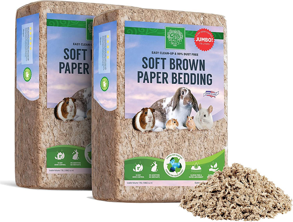 Paper Bedding, Brown, Odor Control, 178 L, 2-Pack | Soft Natural Absorbent Bedding, Odor Control, Made in USA, for Guinea Pigs, Rabbits, Hamsters & Small Pets