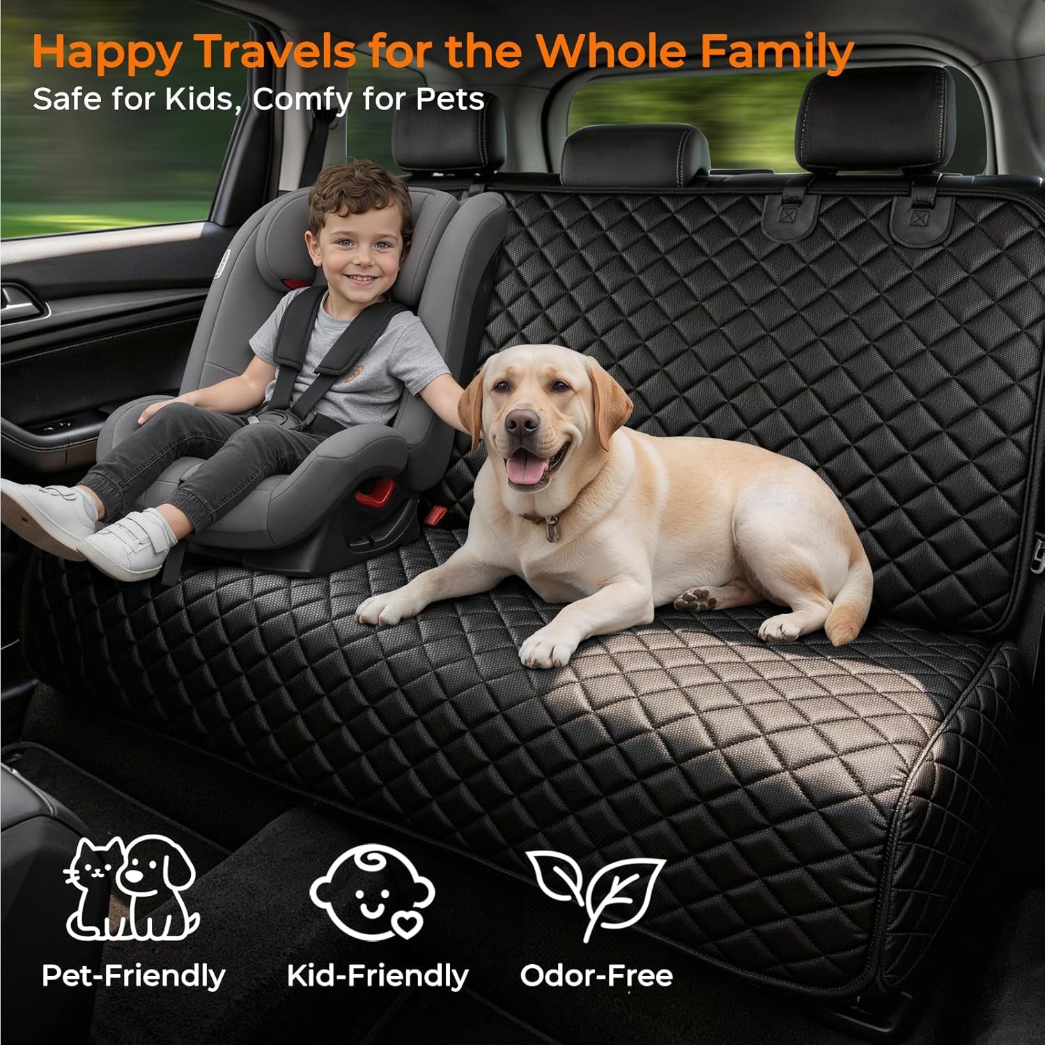 Dog Car Seat Cover for Back Seat, Waterproof Car Seat Protector | Non-Slip, Scratch-Resistant, Machine-Washable Rear Bench Seat Cover