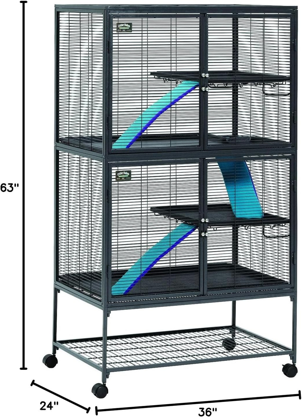 Critter Nation by  Double Unit Small Animal Cage, Habitat for Rats, Chinchillas, Ferrets, Sugar Gliders, Tool-Free Assembly, with Full-Width Doors, Shelves & Removable Base Pans
