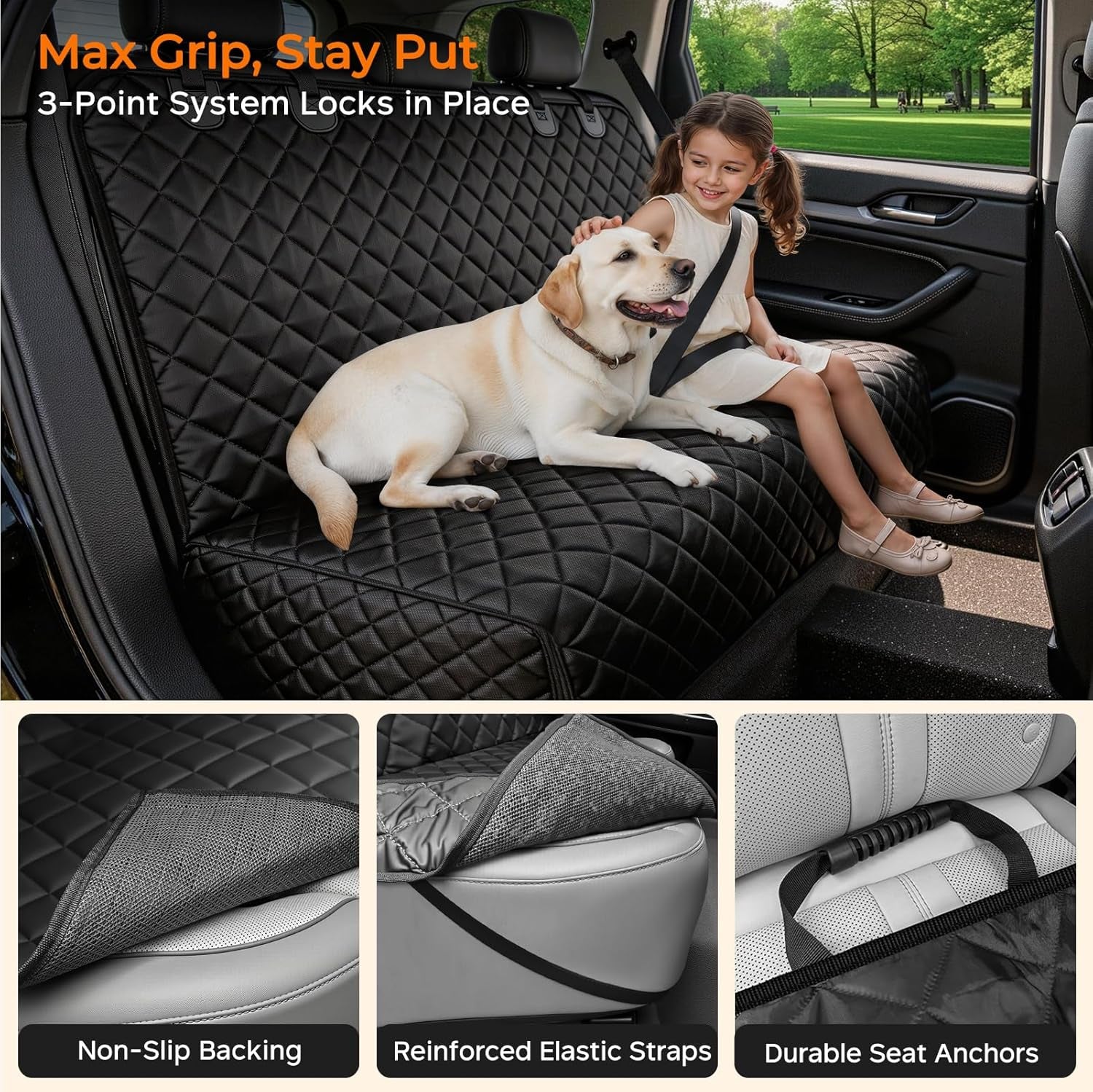 Dog Car Seat Cover for Back Seat, Waterproof Car Seat Protector | Non-Slip, Scratch-Resistant, Machine-Washable Rear Bench Seat Cover
