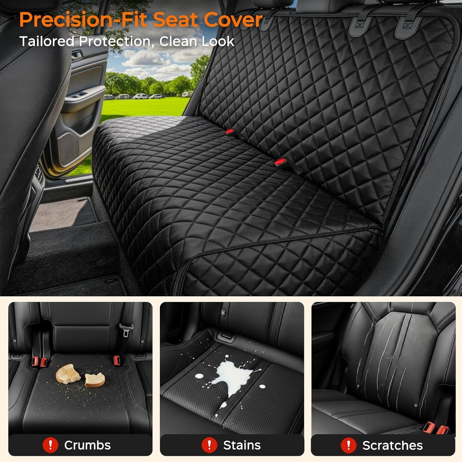Dog Car Seat Cover for Back Seat, Waterproof Car Seat Protector | Non-Slip, Scratch-Resistant, Machine-Washable Rear Bench Seat Cover