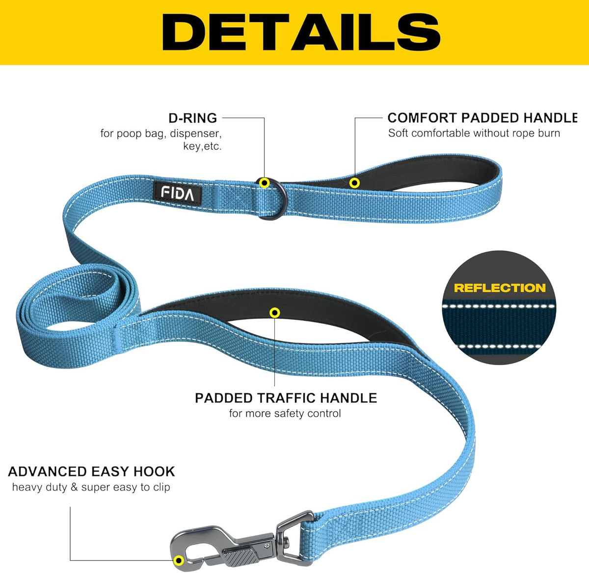 Padded Reflective Dog Leash – 5ft