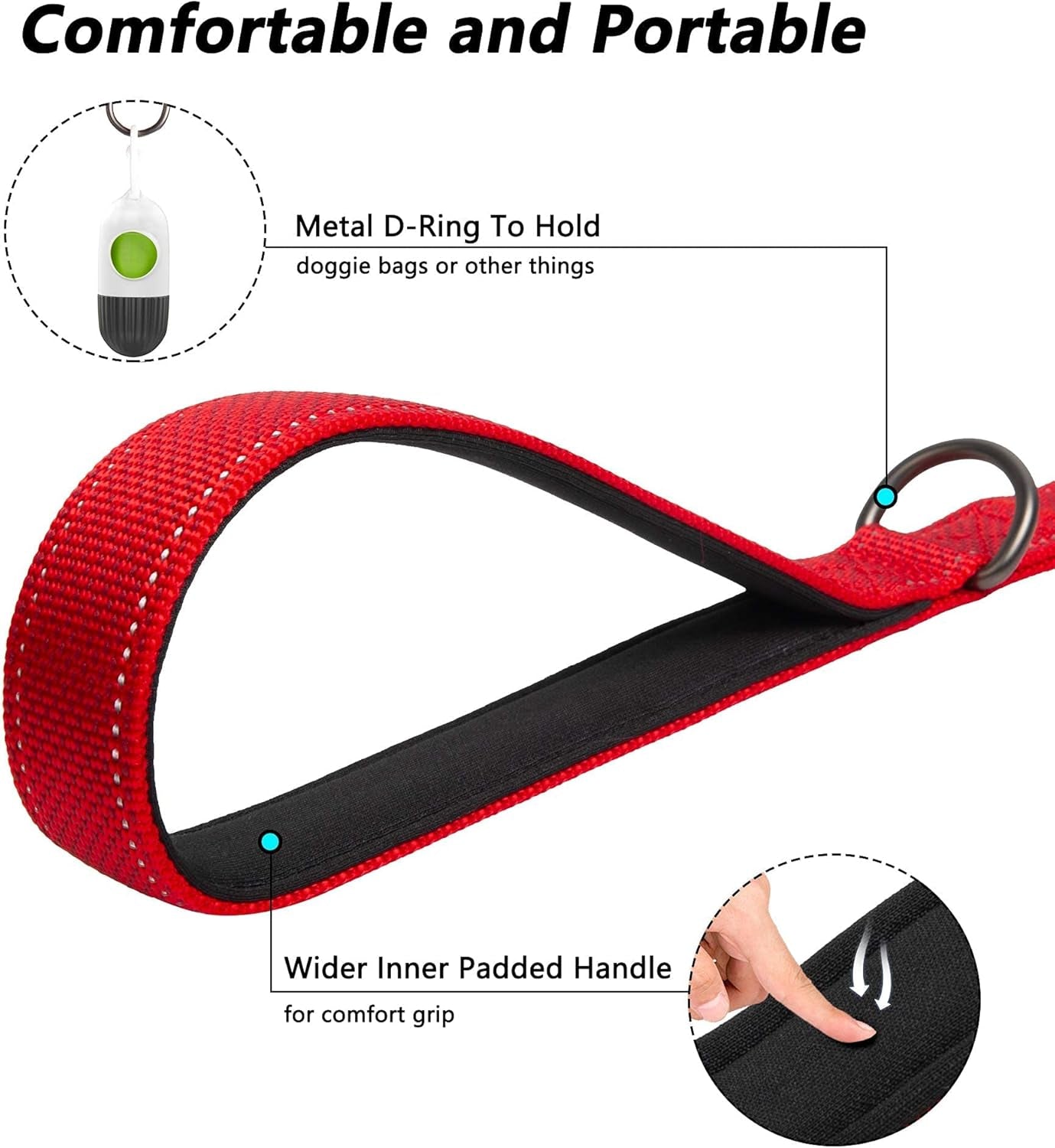 4 FT Heavy-Duty Dog Leash – Dual Padded Handles, Auto-Lock Hook & Reflective Nylon Walking Lead for Large, Medium & Small Dogs