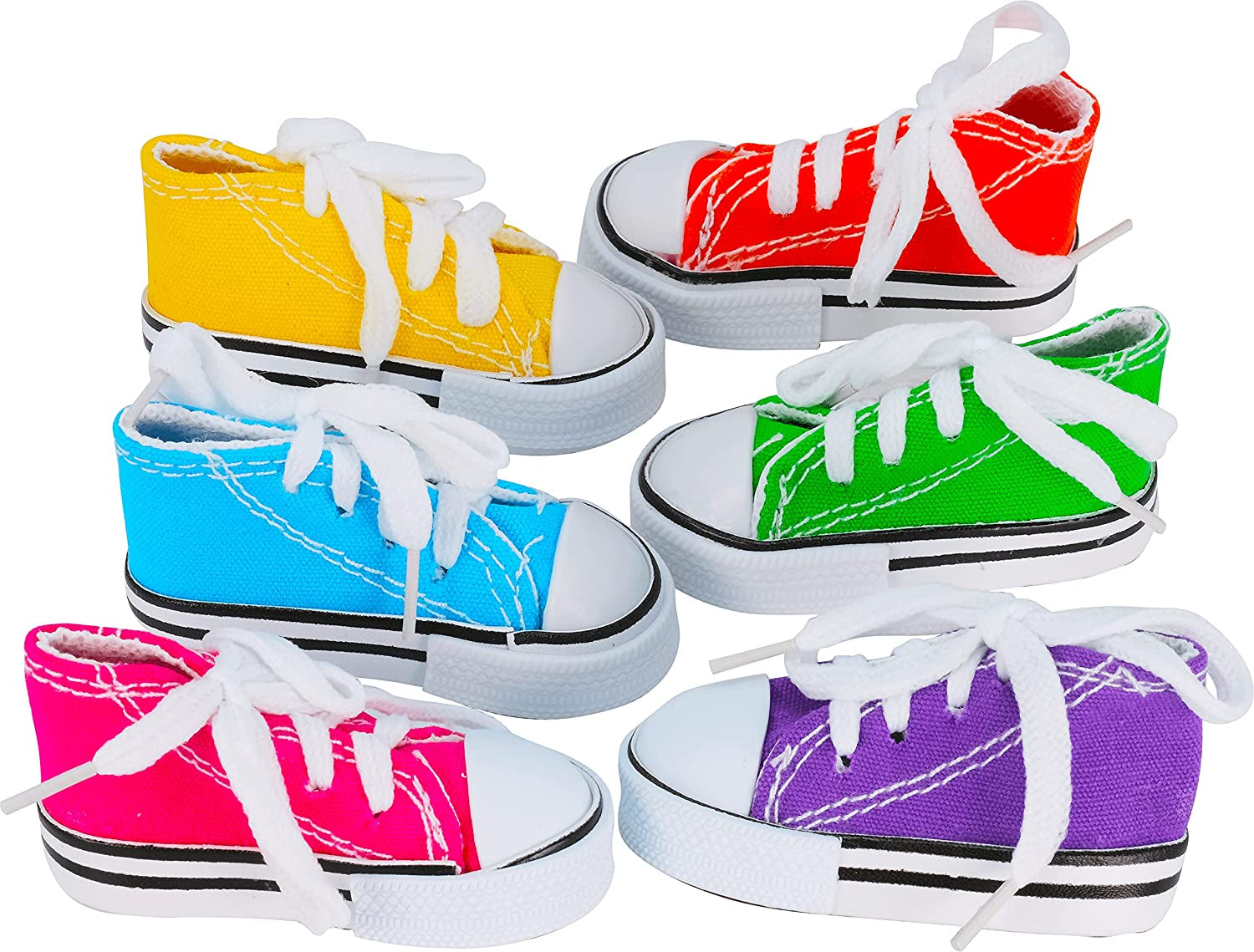 6 Mini Sneakers Colorful Cotton Shredding Parrot Parrotlet Budgie Finch Cockatoo | Fill with Treats or Shredding Material for Engaging Foraging and Interactive Foot Play