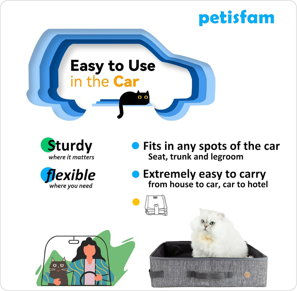 Portable Cat Travel Litter Box with Zipped Lid | Keep Everything Contained, No-Messes, Lightweight, for Car, Air Travel and Hotel Stay